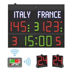 Tabellone elettronico multisport H25, Omologato FIBA 2, consolle wireless e coppia di 24 secondi