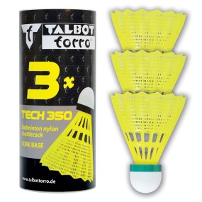 Set di 3 volani per badminton Torro Tech 350, velocità ridotta, gialli